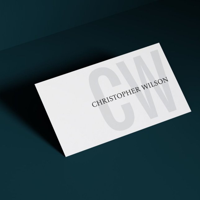 Cartão De Visita Consultor de Monograma preto de Cinza branca elega (Criador carregado)