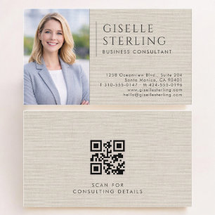 Cartão De Visita Consultor de Negócios Código QR Foto Linho