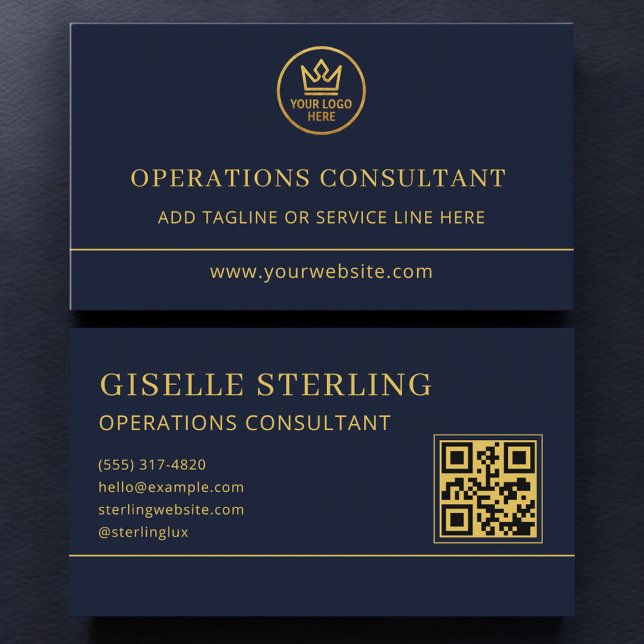 Cartão De Visita Consultor de Operações Logotipo Blue Gold Código Q (Criador carregado)