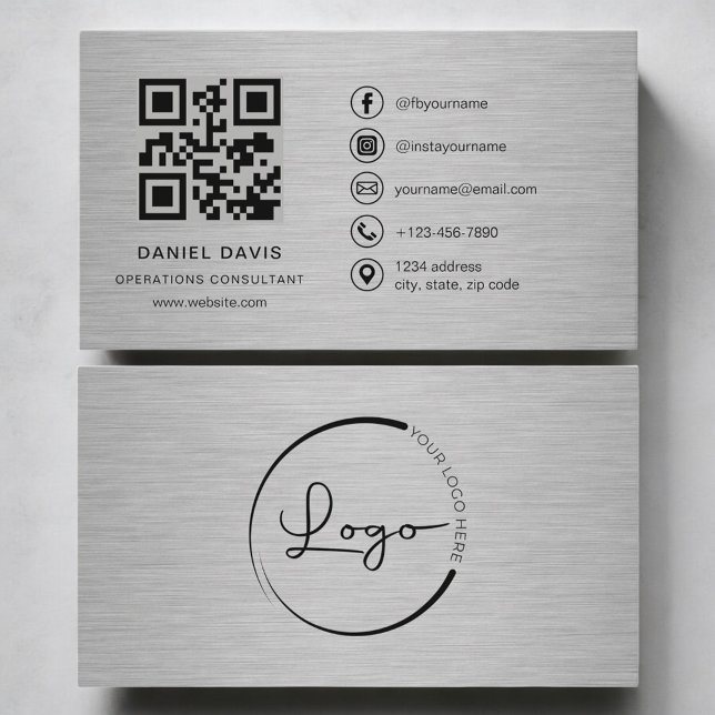 Cartão De Visita Consultor de Operações Metal QR Code (Criador carregado)
