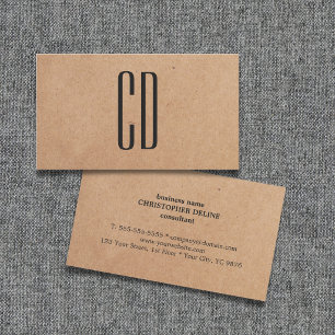 Cartão De Visita Consultor de Papel Kraft do Monograma Elegante Mod