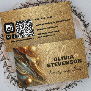 Cartão De Visita Consultor Dourado de Beleza Marble, Glam Glittery