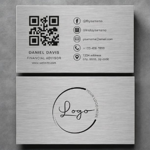 Cartão De Visita Consultor Financeiro Código QR de Metal