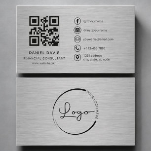 Cartão De Visita Consultor Financeiro Código QR Metálico