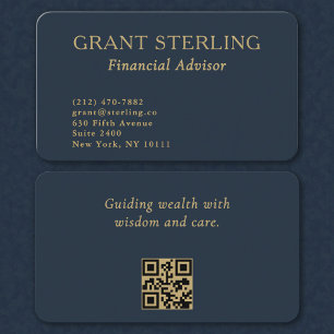 Cartão De Visita Consultor Financeiro Código QR Minimal Azul Marinh