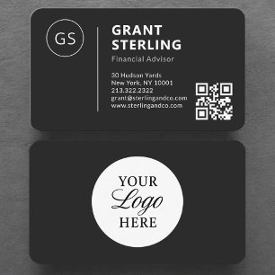 Cartão De Visita Consultor Financeiro Logotipo Preto Código QR Prof