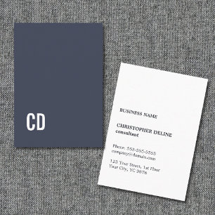 Cartão De Visita Consultor mínimo de monograma branco azul elegante
