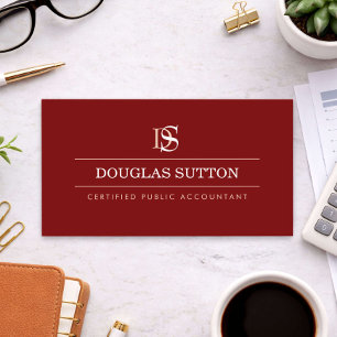 Cartão De Visita Conta Profissional Monograma Contador CPA Vermelho