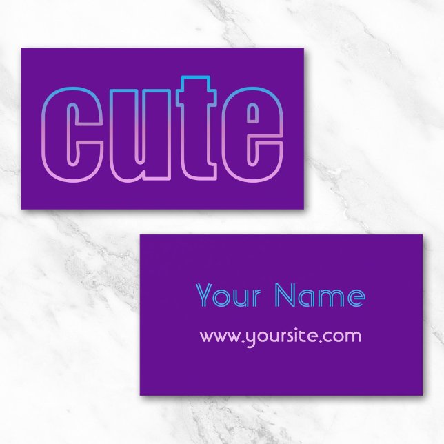 Cartão De Visita Contorno Ombre Fofo em Roxo (Ombre Outline Cute on Purple Business Card)
