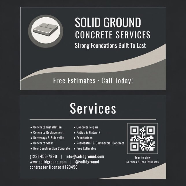 Cartão De Visita Contratante de Concreto QR Code Profissional (Criador carregado)