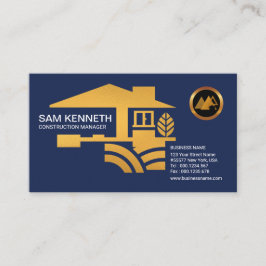 Cartão De Visita Contratante de construção de casas Dourado azul à