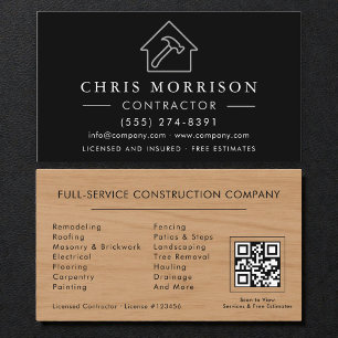 Cartão De Visita Contratante de Construção de Madeira QR Code