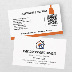 Cartão De Visita Contratante de Pintura Moderna Código QR Laranja A