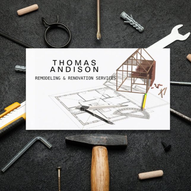 Cartão De Visita Contratante do Construtor Remodelador de Construçã (Modern Construction Remodeling Builder Contractor Business Card)
