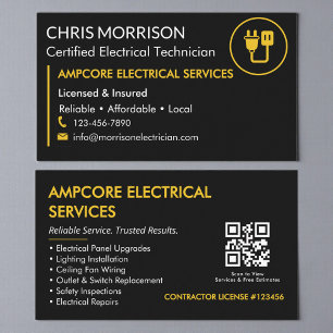 Cartão De Visita Contratante Eletricista Moderno Código QR Preto Am