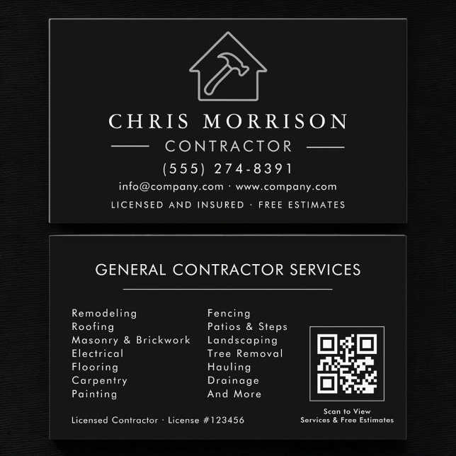 Cartão De Visita Contratante Geral de Construção QR Code (Criador carregado)