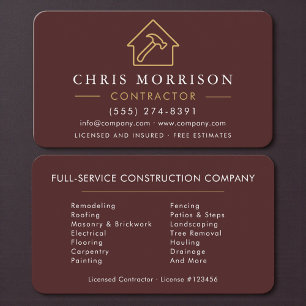 Cartão De Visita Contratante Profissional Burgundy & Gold