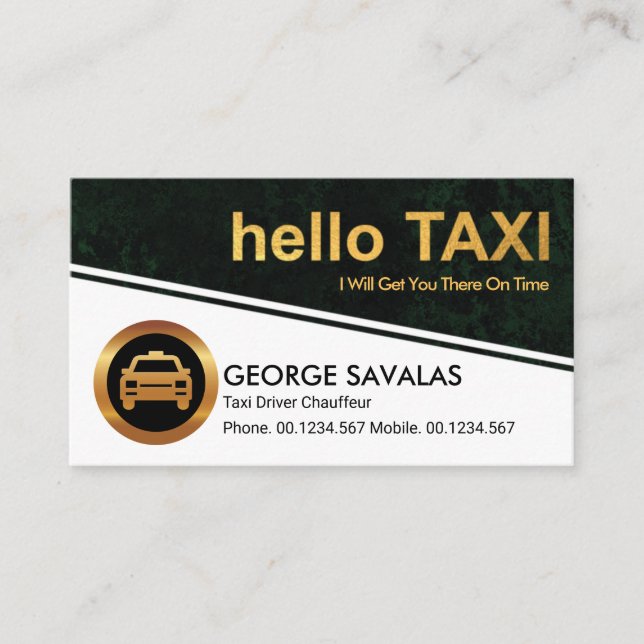 Cartão De Visita Controlador Dourado Hello Taxi Signage Green Grung (Frente)