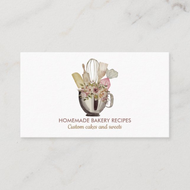 Cartão De Visita Cook Russo Chef Aquarela Utensls Bakery (Frente)