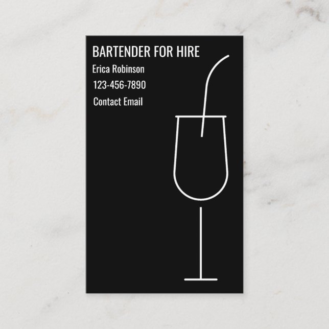Cartão De Visita Cool Bartender For Hire Business Cards (Frente)