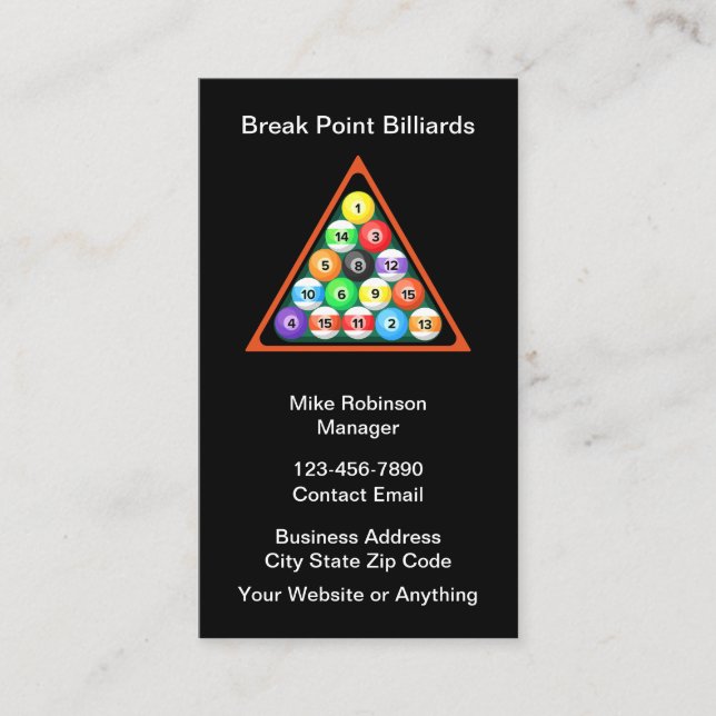 Cartão De Visita Cool Billiard Hall New Business Cards (Frente)