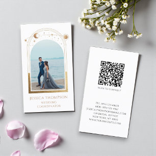 Cartão De Visita Coordenador de Casamento Foto Branco Dourado Celes