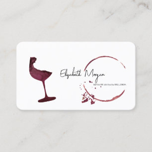 Cartão De Visita Copo de Vinho com Mancha de Vinho em Aquarela Eleg