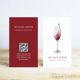 Cartão De Visita Copo de Vinho Tinto Elegante Código QR Bar Vinícol