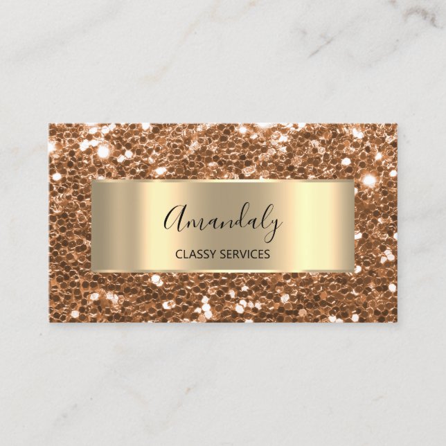 Cartão De Visita Copper Glam Dourado Frame Glitter Código QR Compro (Frente)
