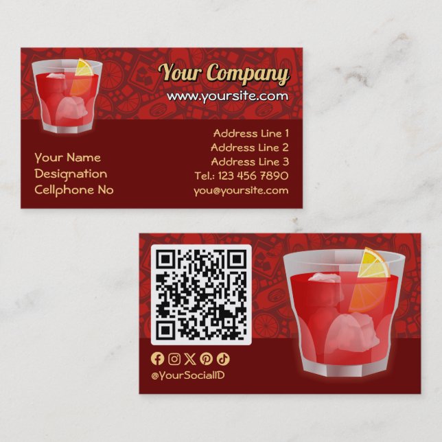 Cartão De Visita Coquetel Negroni (Frente/Verso)