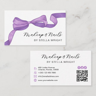 Cartão De Visita Coquette Purple Bow Beauty QR Code