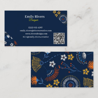 Cartão De Visita cor azul azul floral minimalista de cor aquosa mod