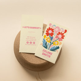 Cartão De Visita Cor Cor-de-rosa-retrógrada Groovy Floral Boho Girl