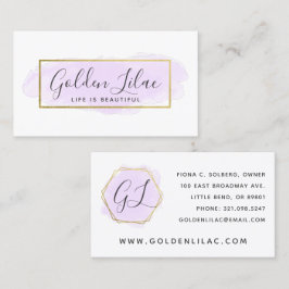 Cartão De Visita Cor d'água roxa e Gema Geométrico Dourado Moderno