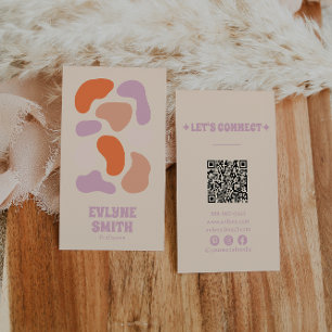 Cartão De Visita Cor de Abstrato do Código QR Laranja Retro Cor-de-