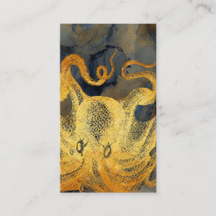 Cartão De Visita Cor de Água da Tinta Negra Dourada Octopus Vintag