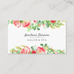 Cartão De Visita Cor de água das Flores Rosa Elegante e Rosa Salão