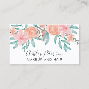 Cartão De Visita Cor de água floral de coral primavera