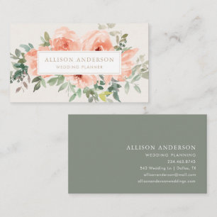 Cartão De Visita Cor de Água Floral e Verde Rosa Elegante
