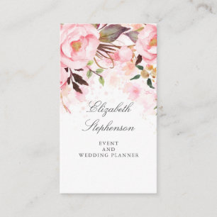 Cartão De Visita Cor de Água Floral Rosa Elegante e Moderna