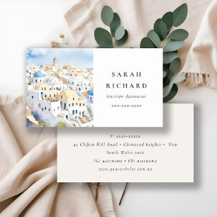 Cartão De Visita Cor de água mínima da Grécia Chic Santorini