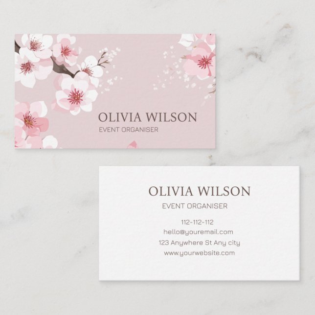 Cartão De Visita Cor-de-água mínima elegante, rosa e branco (Frente/Verso)