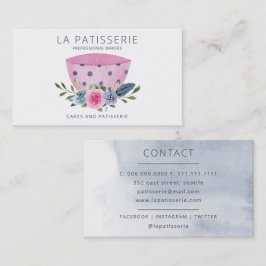 Cartão De Visita Cor de Água Rosa Moderna Panorâmica Pastelaria