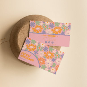 Cartão De Visita Cor-de-rosa Cor-de-laranja-rosa Boho Floral Girly