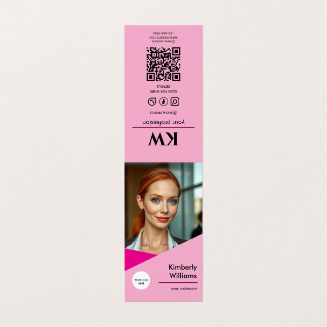 Cartão de visita cor-de-rosa - Design personalizad (Exterior Desdobrado)