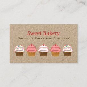 Cartão De Visita Cor de rosa e Cupcake branco roxas
