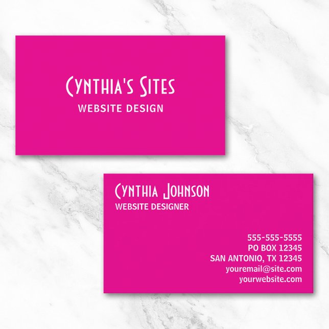 Cartão De Visita Cor-de-rosa quente e preto branco (Hot Pink and White Retro Bold Business Card)