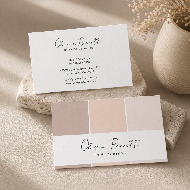 Cartão De Visita Cor Marfim Editável, Designer de Interiores Modern (Editable Ivory Color, Modern Interior Designer Business Card)