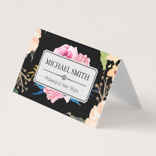 Cartão De Visita Cor preta moderna elegante floral do vintage