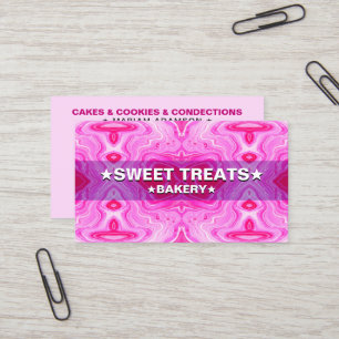 Cartão De Visita Cor Rosa Pastel Doce Padaria de Bolo Elegante